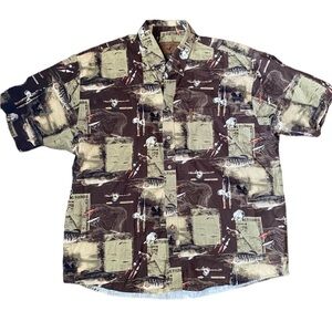 Vintage north river outfitters fishing tackle short sleeve button up size XL
